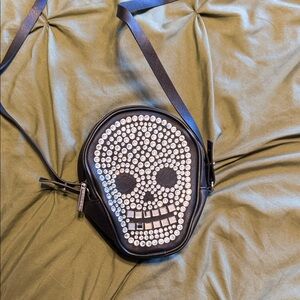 Black Skull Crossbody Bag with Rhinestones